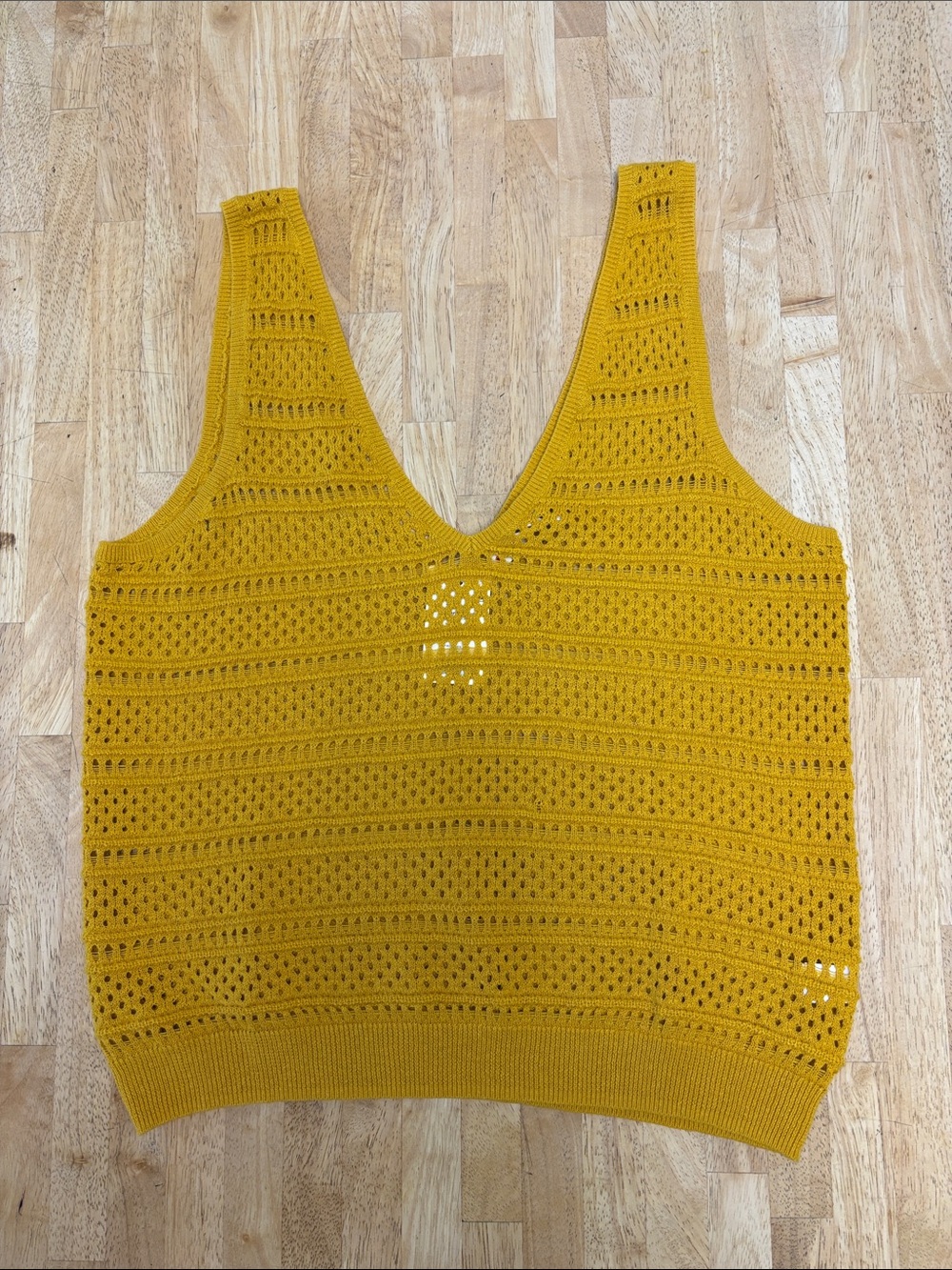 NWT Marine Layer Finley Open Stitch Sweater Tank Top Oak Buff Yellow S